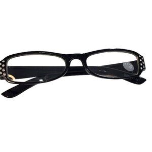 Womens Reading Glasses Black with Rhinestones Strength 1.25 Case/Cleaning Cloth